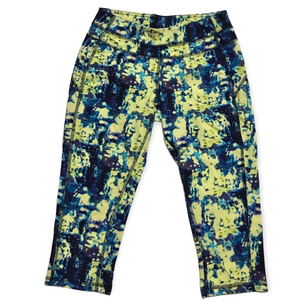 Tek Gear Capri Leggings Galaxy Space Dye Neon Rave Yoga DRYTEK Crop Low Rise XS